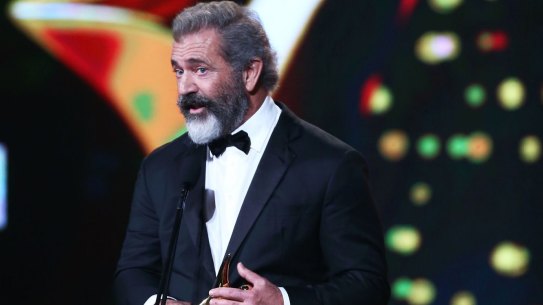 Mel Gibson wins the AACTA Award for best direction for Hacksaw Ridge during the 6th AACTA Awards in Sydney, Australia.