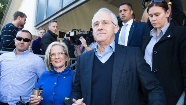Prime Minister Malcolm Turnbull and wife Lucy after casting their votes in Sydney on Saturday.
