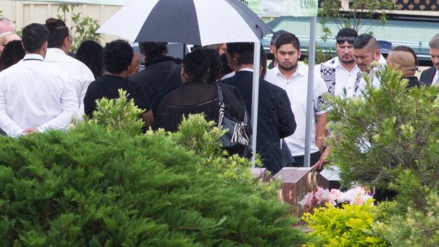 Family farewell David Petersen, who was shot by a policemen at Quakers Hill, at a funeral in Sydney's west on Wednesday. 