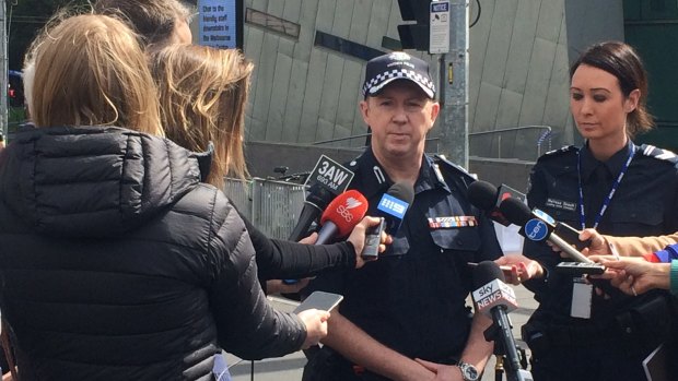 Victoria Police Acting Superintendent Wayne Newman talking to journalists.