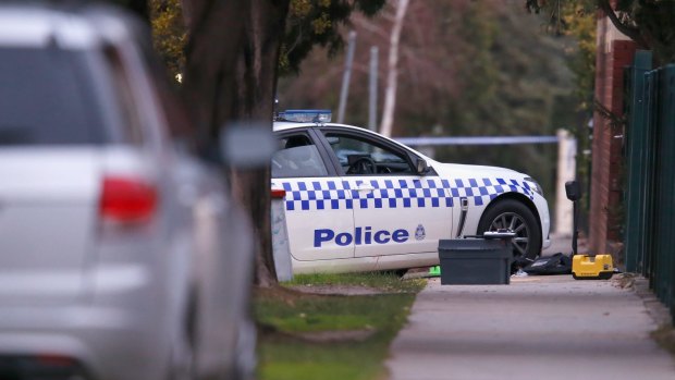 The scene in Moonee Ponds where a police officer was shot in the head last year.