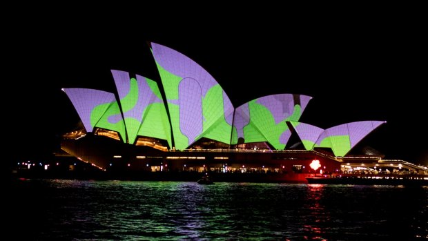 The Sydney Opera House lights up for Vivid 2015. 