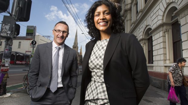 Moreland councillor Samantha Ratnam with Greens leader Richard Di Natale.