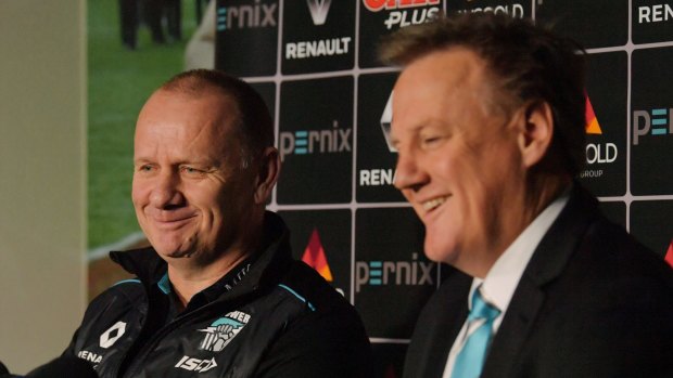 Ken Hinkley with Port Adelaide CEO Keith Thomas on Tuesday.