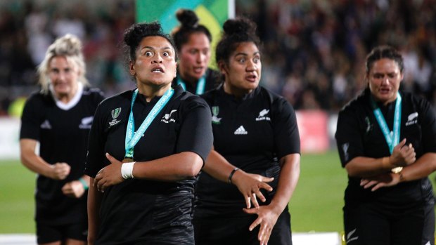 Top performance: New Zealand perform the Haka after defeating England in the Women's Rugby World Cup final.