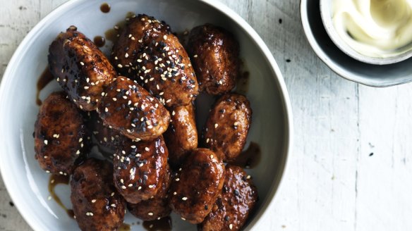 Teriyaki chicken and tofu meatballs.