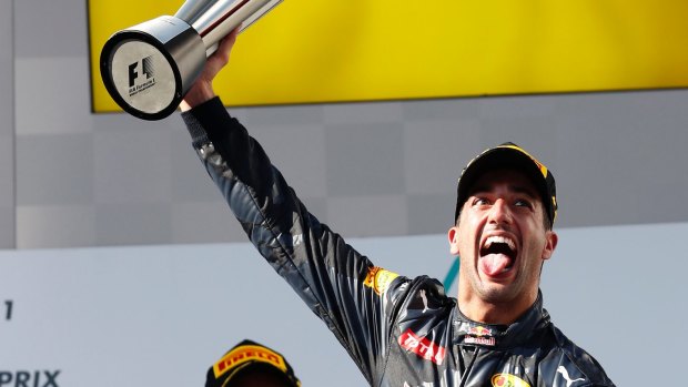 Winner, winner: Red Bull driver Daniel Ricciardo celebrates after winning the Malaysian Grand Prix.