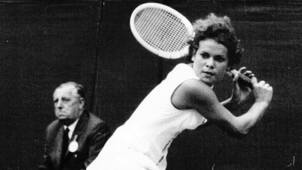 Evonne Goolagong (now Cawley), playing at Wimbledon in 1970.