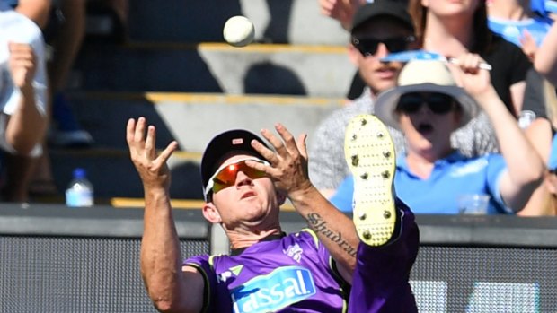 Touch chance: D'Arcy Short of the Hobart Hurricanes drops an outfield catch.
