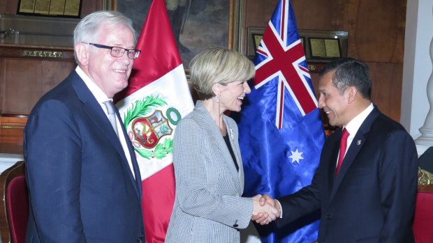 Australian Foreign Minister Julie Bishop meets Peru's President Ollanta Humala.