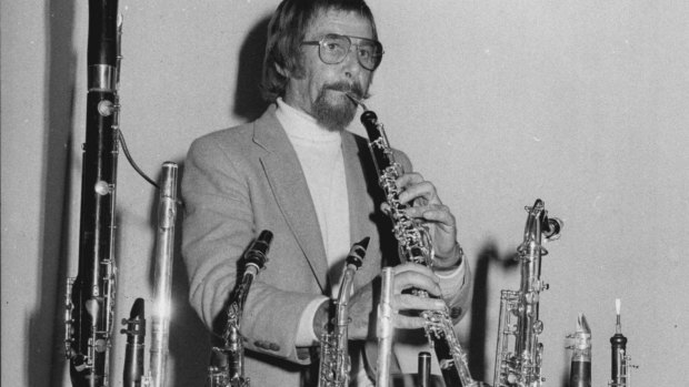 Multi-instrumentalist Errol Buddle in 1979 with the forest of instruments that he played.