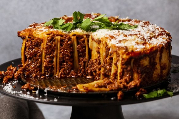 Swap the standard spag bol for this showstopping pasta pie.
