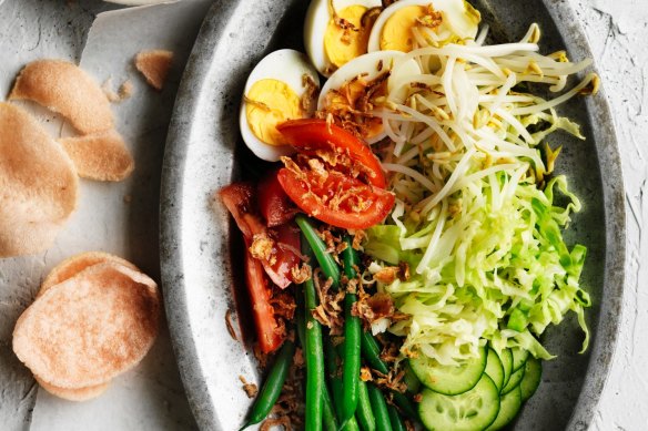 Adam Liaw's delicious gado gado salad with eggs and peanut dressing.