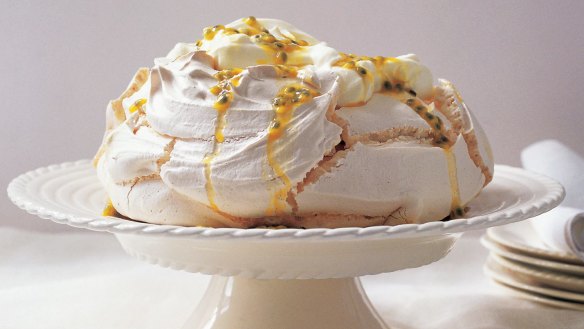 Margaret Fulton's pavlova with passionfruit.