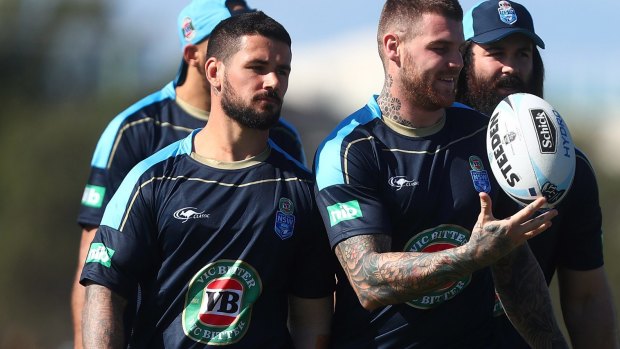 Time to shine: Nathan Peats  trains with Josh Dugan at the Blues' camp in Kingscliff