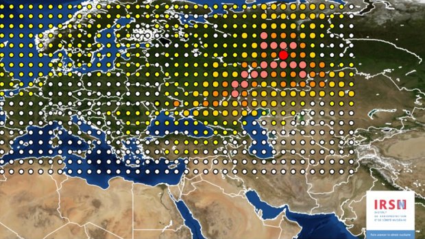 A map released by the French Institute for Radiation Protection and Nuclear Safety shows levels of ruthenium 106. 