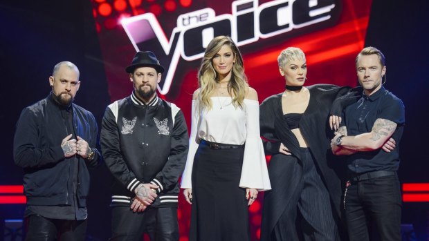 Judges on ratings juggernaut <i>The Voice</i>: Benji Madden, Joel Madden, Delta Goodrem, Jessie J and Ronan Keating.