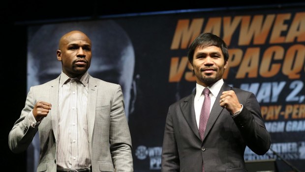 Floyd Mayweather and Manny Pacquiao promote their upcoming fight.