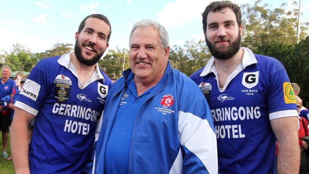 Heart of a Lion: Long-time Gerringong coach Mick Cronin, with sons Peter and Pat.