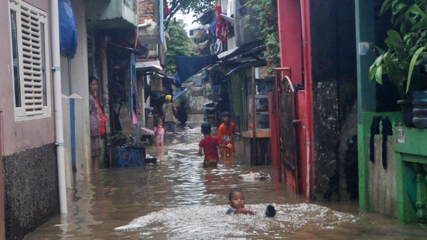 Parts of flood-prone Jakarta are below sea level. 