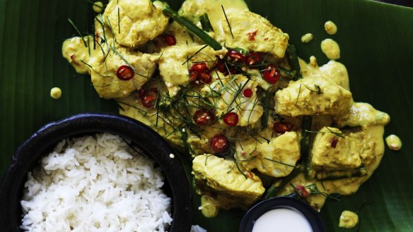 Amok-style ling, green bean and spinach curry.