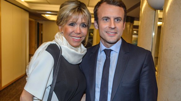 Emmanuel Macron, candidate for the French presidential elections and his wife Brigitte Macron. 