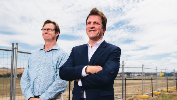 Then Foy Group technical director Bevan Dooley and managing director Stuart Clark at the site of the proposed pastics-to-fuel factory in Hume.