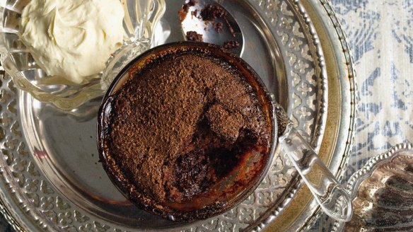 Coffee-spiked chocolate puddings.