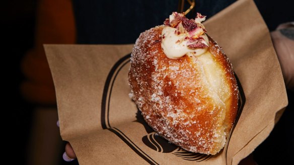 Blood orange and cardamom custard doughnut.