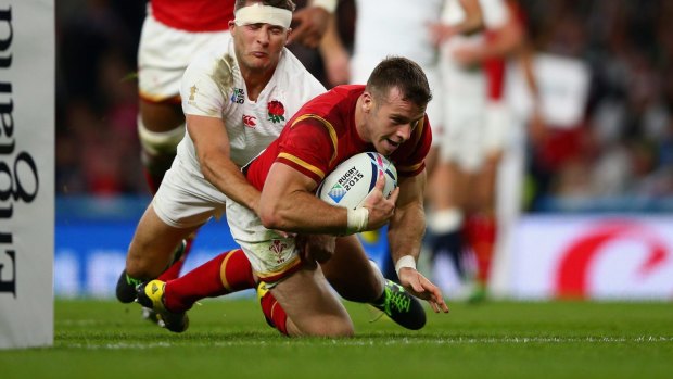 Try time: Gareth Davies of Wales goes over to score against England.
