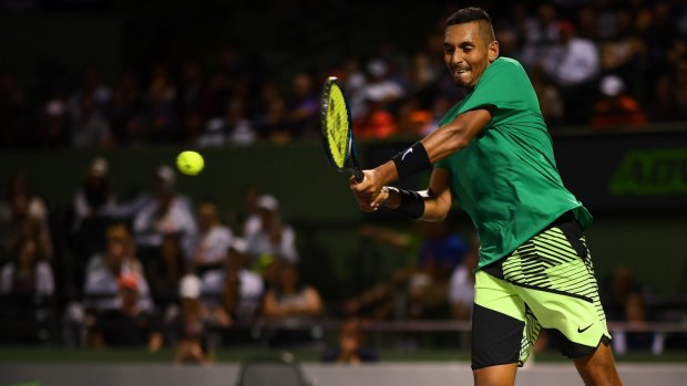 Rich vein of form: Nick Kyrgios takes on Alexander Zverev at the Miami Open.