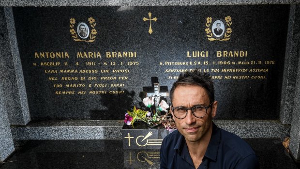 Mark Brandi at his grandparents' grave site in the Melbourne General Cemetery.