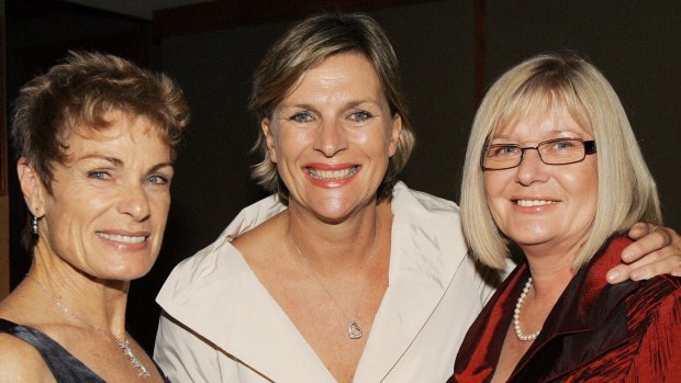 Rebecca Wilson, centre, died after a private battle with breast cancer. She is photographed here in 2009 with Marie Williams (left) and Mary Doherty (right) at a Westpac Rescue Helicopter fundraiser ball held at Crown Plaza.
