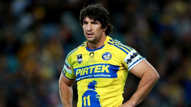 Nathan Hindmarsh on the field for the Parramatta Eels in 2012. Off the field, Hindmarsh is helping people seek help for gambling problems. 