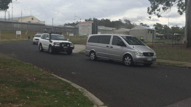 A vehicle believed to be transferring bank robber Brenden Abbott from the Brisbane Correctional Centre at Wacol.