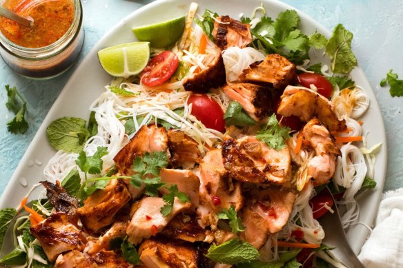 Asian glazed salmon noodle salad.