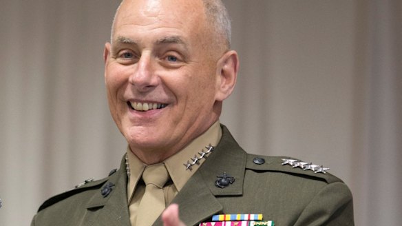 Retired Marine Corps General John F. Kelly, smiles at his change of command ceremony in January 2016.