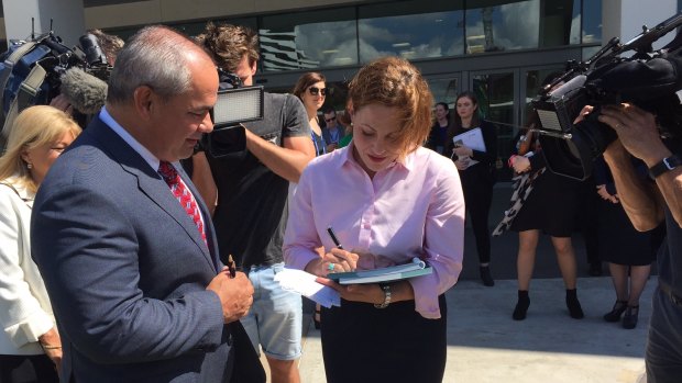 Deputy Premier Jackie Trad discusses the draft South East Queensland plan with Gold Coast Mayor Tom Tate.