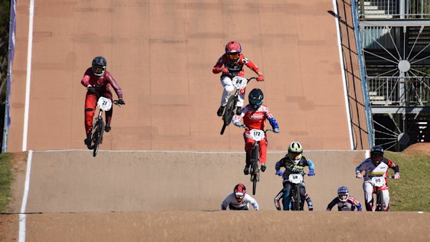 Caroline Buchanan [middle] at the Australian Championships in Brisbane on Saturday.