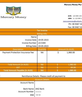 The scammers are also stealing the identities of legitimate finance brokers such as Alex Palmer of Mercury Money Pty Ltd. His company's letterhead was used by a scammer in this fake document. 