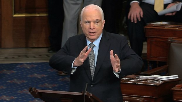 Senator John McCain speaks the floor of the Senate on Capitol Hill in Washington.