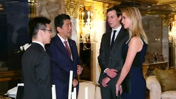 Ivanka Trump and her husband Jared Kushner met Japanese PM Shinzo Abe on Friday. Mr Trump's three adult children will operate his businesses while he's in office. 