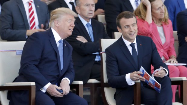 US President Donald Trump, in France for Bastille Day celebrations with French President Emmanuel Macron, defended his son as a "good boy".