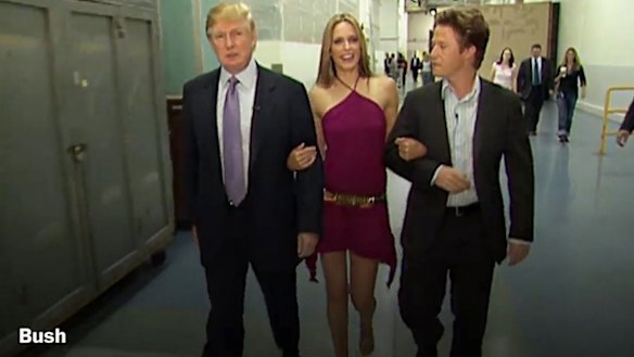 Donald Trump, actress Arianne Zucker, and host Billy Bush in the 2005 tape.