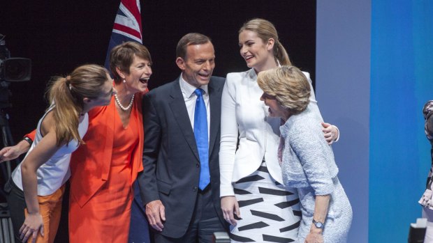 Tony Abbott and his family during happier times at the 2013 Coalition campaign launch.

