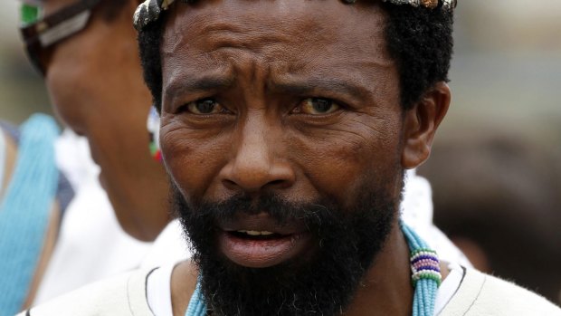 AbaThembu King Buyelekhaya Dalindyebo at the state funeral of former South African President Nelson Mandela in 2013.