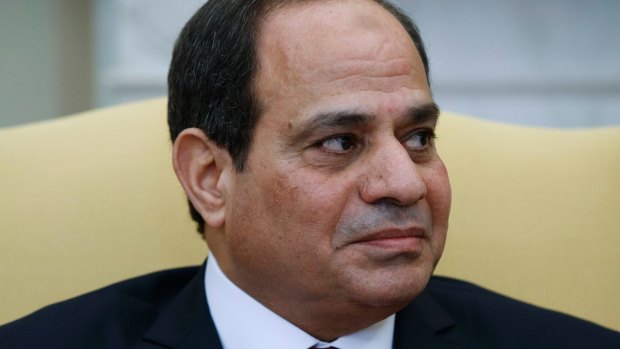 Egyptian President Abdel Fattah al-Sisi listens during a meeting with President Donald Trump.