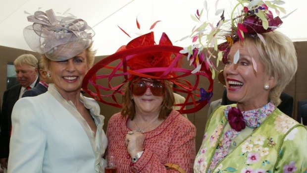 Eileen Bond, centre, with Lady Sonia McMahon and Lady Susan Renouf at the Melbourne Cup in 2003.