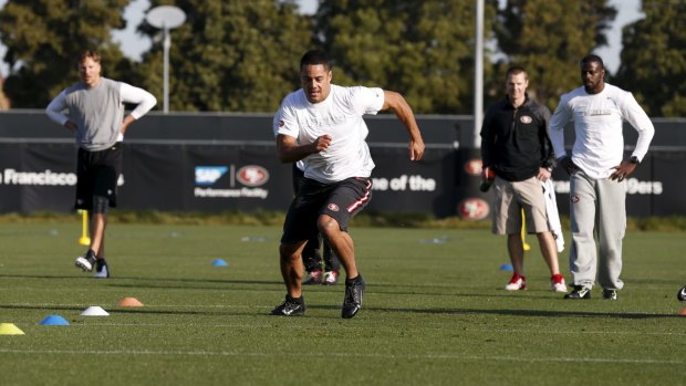 Living the dream: Jarryd Hayne trains with the San Francisco 49ers.
