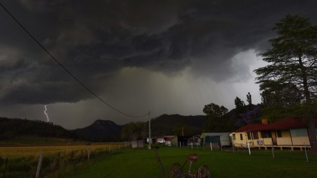A powerful storm pumps out lightning near Milbrodale in the Hunter on Thursday.